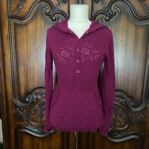 Women's Wine Color Pullover Button Down Hoodie Size Small